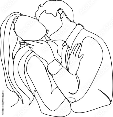 one line drawing of hugging couple vector minimalism. Single hand drawn continuous of man and woman in romantic moment.