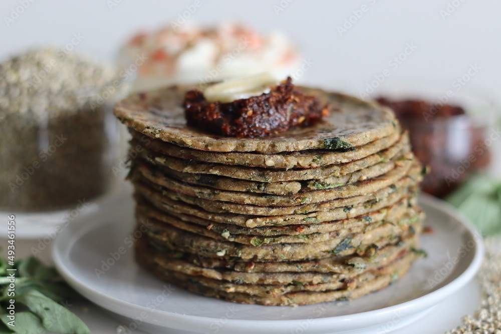 Bajra methi thepla. Indian flat bread made of pearl millet flour