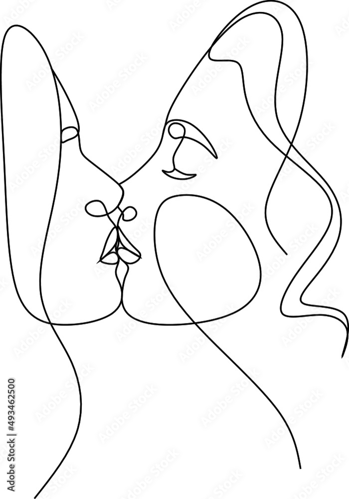 Continuous Drawing Of Two Lesbians Kissing Each Other Stock Vector Adobe Stock