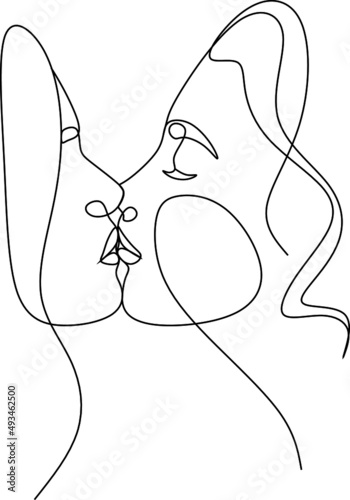 Continuous Drawing Of Two Lesbians Kissing Each Other