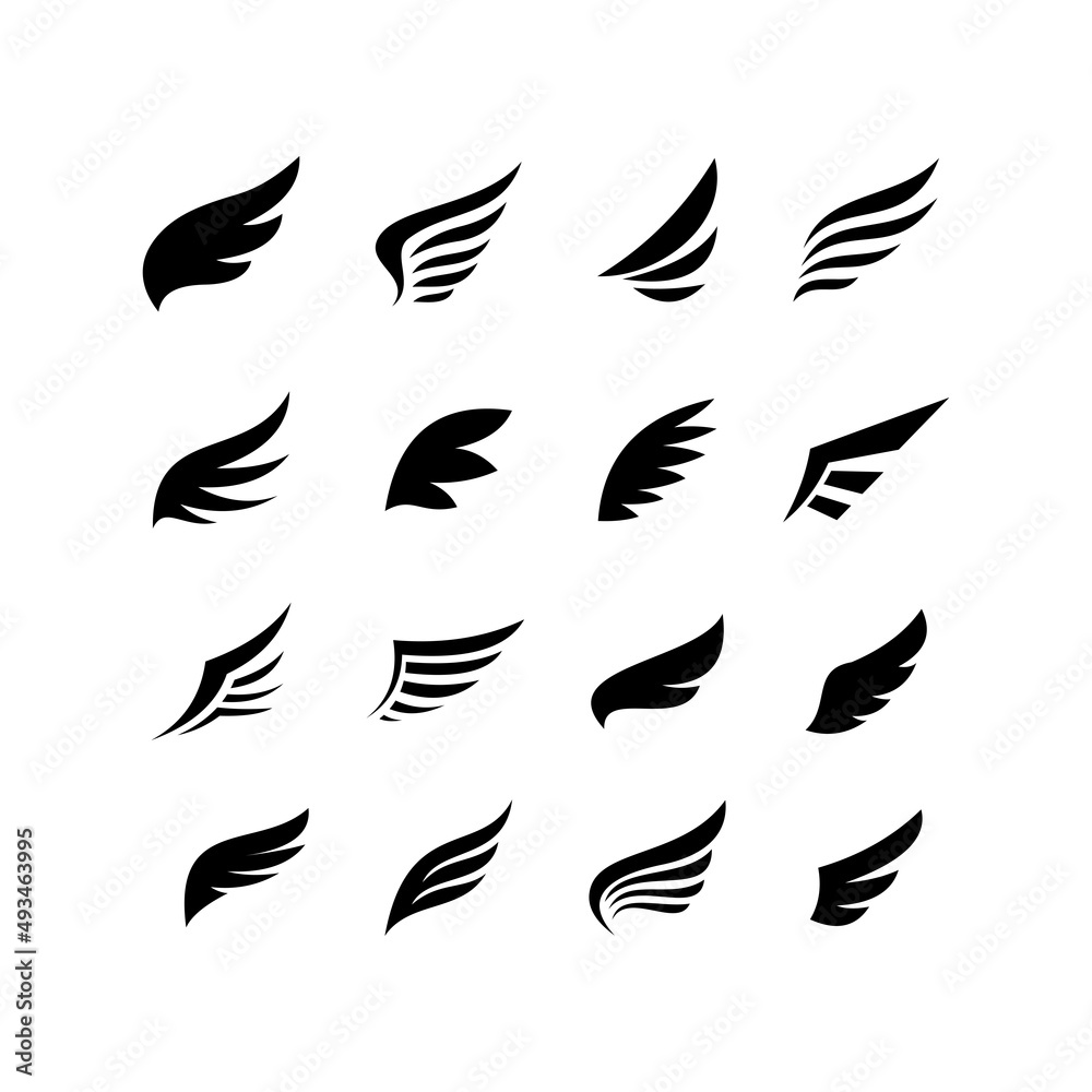 set of wing icon design, various flat wing symbol silhouette template vector set of wing icon design, various flat wing symbol silhouette template vector