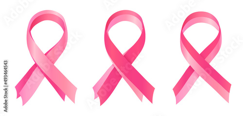 Breast cancer awareness month pink ribbons vector symbols set