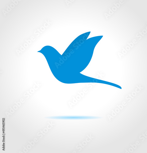 Blue bird on gray background. Abstract vector symbol.