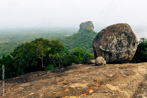 Sigiriya Lion Rock fortress and landscape in Sri Lanka. View From Pidurangala Rock.