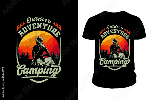 Camping outdoor adventure shirt design. Print-ready vintage retro t-shirt design for sublimation print  vinyl  wall art  decor  or any print media.