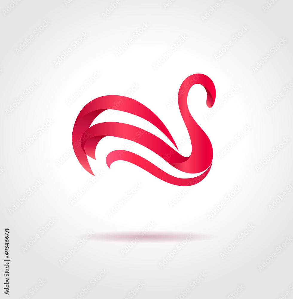 Fototapeta premium Pink swan on gray background. Creative abstract symbol. Luxury sign.