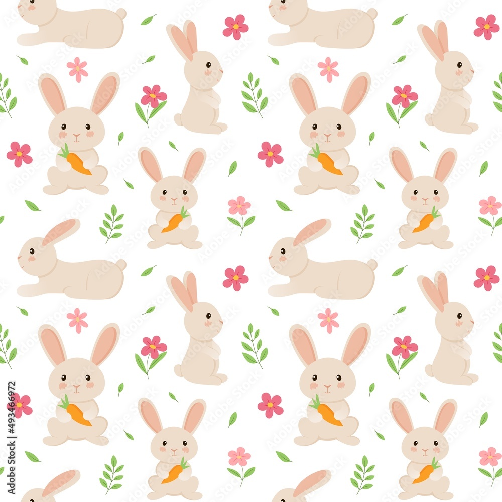 Seamless repeating pattern of hare or rabbit with carrot.Vector illustration in cartoon style. Seamless repeating pattern of hare or rabbit with carrot.Vector illustration in cartoon style.