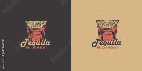 Shot tequila with lime and salt for cocktail bar. Vector design with mexican tequila for alcohol pab