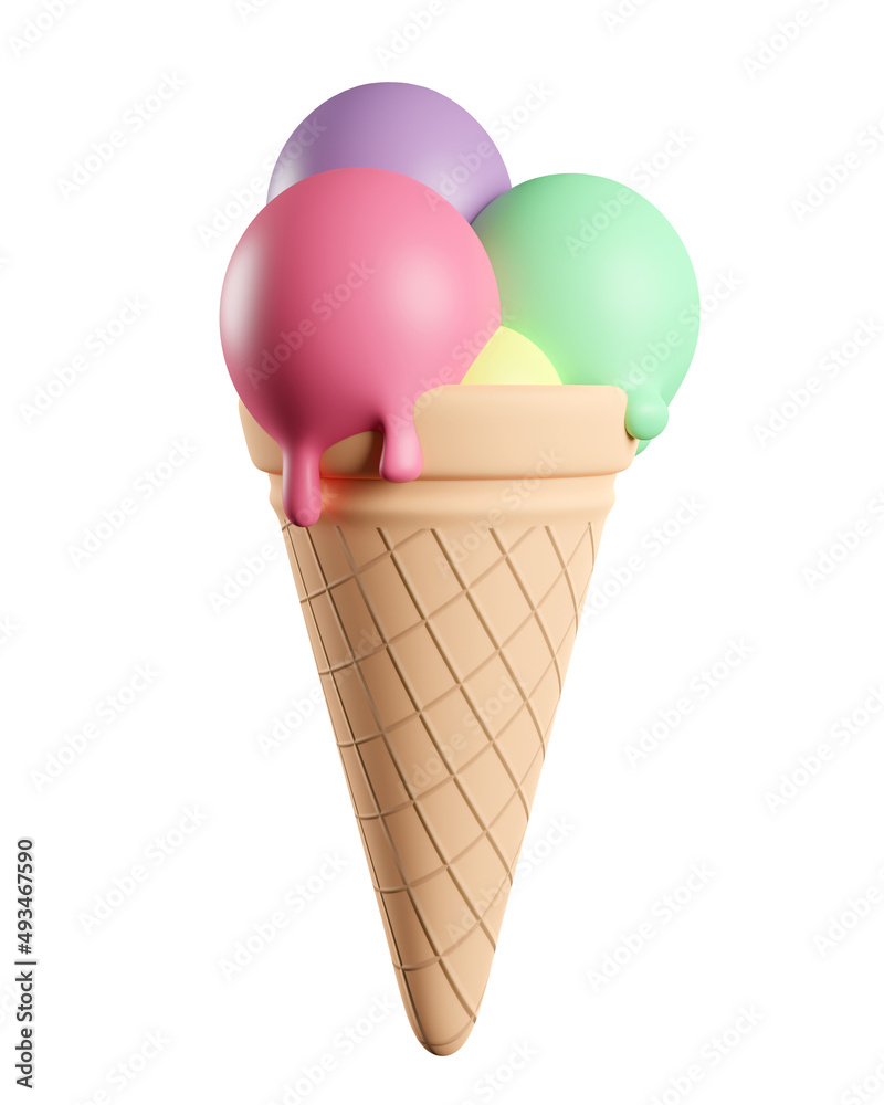 3d ice cream in a waffle cup isolated on white background. 3d render 3d ice cream in a waffle cup isolated on white background. 3d render