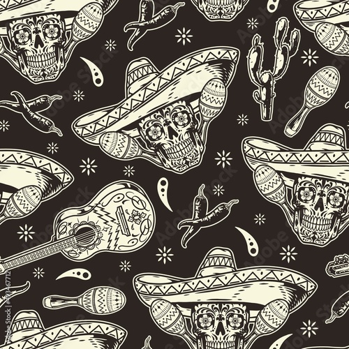 Spooky sugar skull seamless design