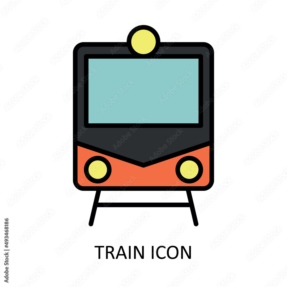 Vector illustration with train icon. Outline drawing