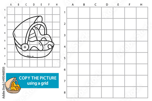 vector illustration of grid copy picture educational puzzle game with doodle cradle