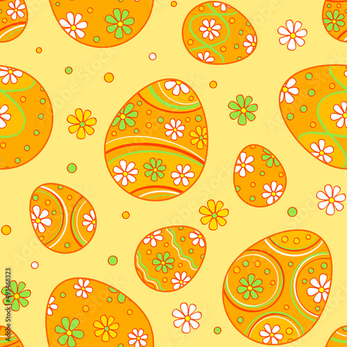 Orange easter seamless pattern with ornate eggs