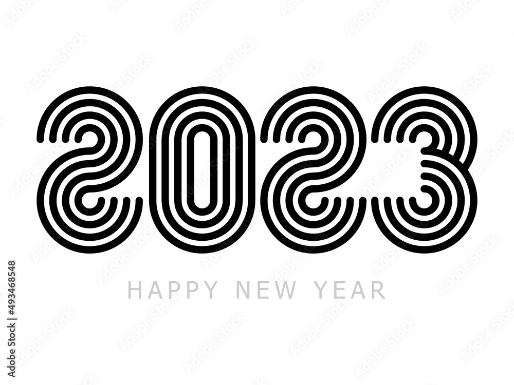 Happy new year 2023 vector illustration. Minimalistic design, trendy style, 2023 calendar. Black and white 2023 design