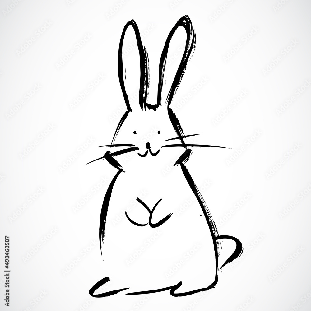 Rabbit on white background. Lunar horoscope sign rabbit. Chinese Happy new year 2023. Year of the rabbit. Lunar new year. Drawing hair Rabbit on white background. Lunar horoscope sign rabbit. Chinese Happy new year 2023. Year of the rabbit. Lunar new year. Drawing hair