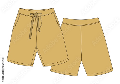 Technical sketch sport shorts pants design. Desert sand color.