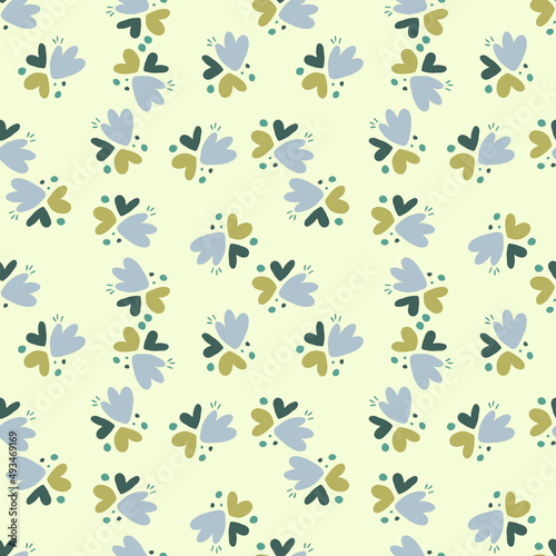 Childish pattern with flowers seamless pattern. Creative abstract heart shape wallpaper.