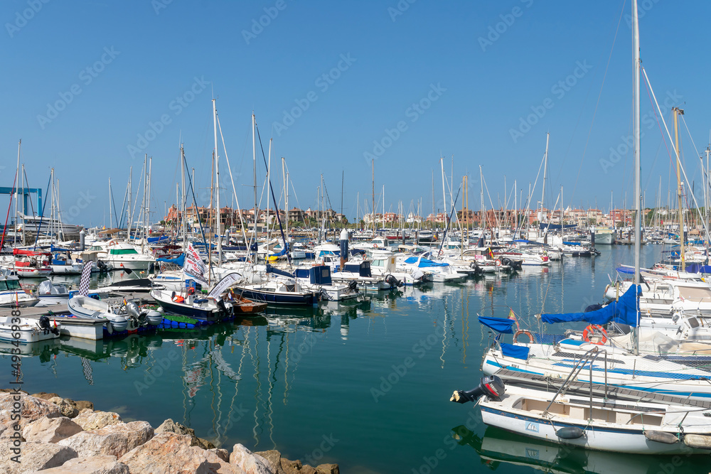 boats in Puerto deportivo Sherry located in the town of El Puerto de Santa María, in the Bay of Cadiz. Andalusia. Spain. Europe.
