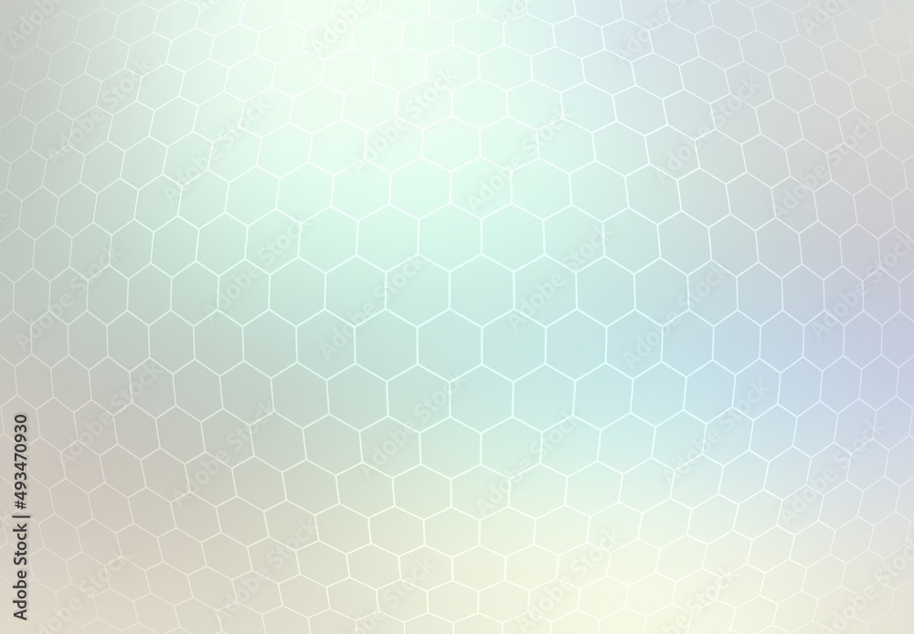 Hexagonal background with light pearlescent effect. Subtle geometric abstract texture. Convex smooth surface.