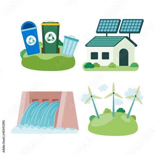 Eco-Freindly Town With Clean Energy, World Environment Day Concept, Badge, Vector, Illustration