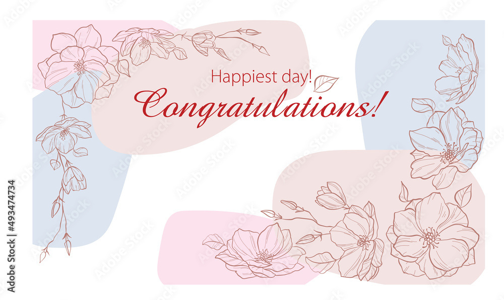 Digital hand draw colorful floral background card engraving