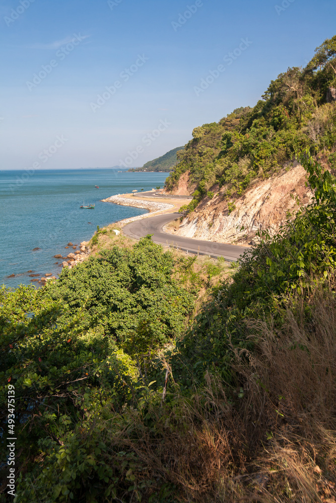 Nangphaya Hill Viewpoint, Chalerm Burapha Chonlathit Road, is longest along seaside road in Thailand in Chanthaburi Province
