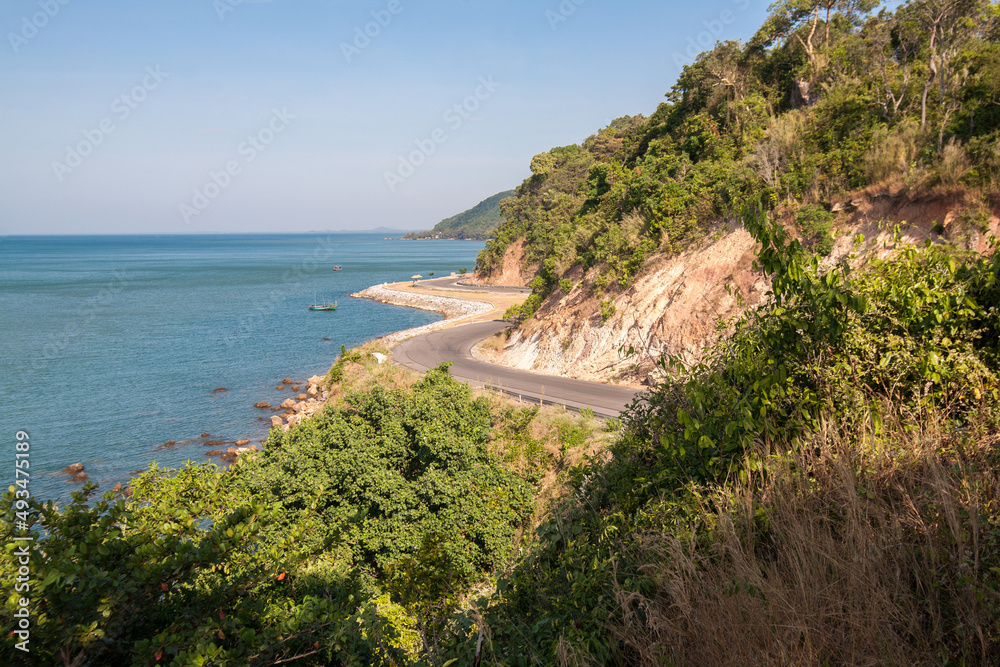 Fototapeta premium Nangphaya Hill Viewpoint, Chalerm Burapha Chonlathit Road, is longest along seaside road in Thailand in Chanthaburi Province