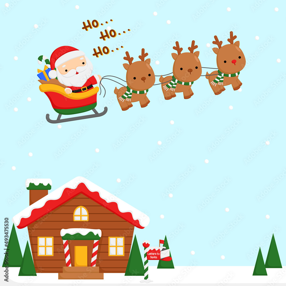 A Vector of Cute and Simple Santa in Christmas Season Background