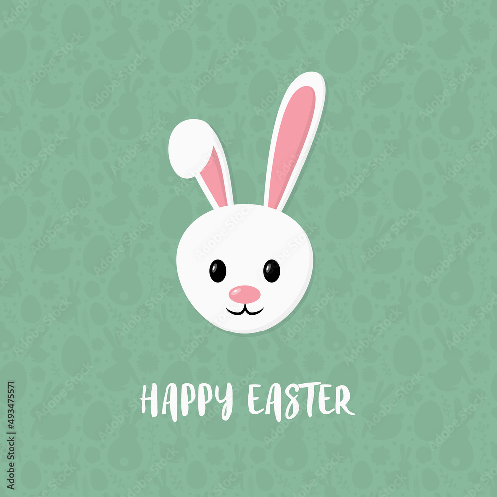 Cute bunny on background with Happy Easter wishes. Vector
