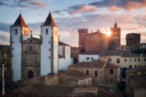 Fototapeta Naklejka Na Ścianę i Meble -  Scenic sunset in the medieval city of Caceres, Spain. High quality photo