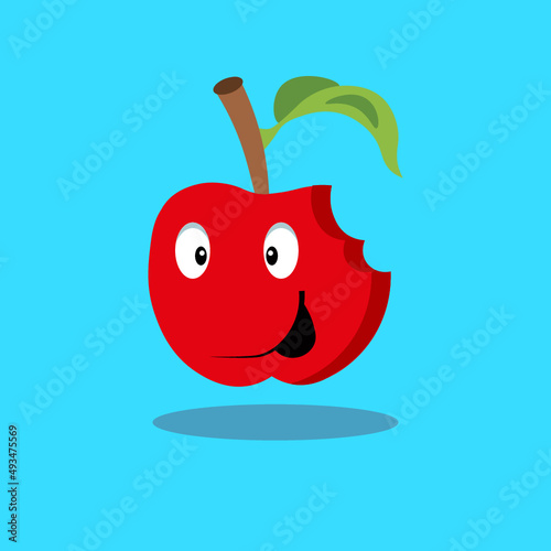Cute apple fruit illustration, flat cartoon style