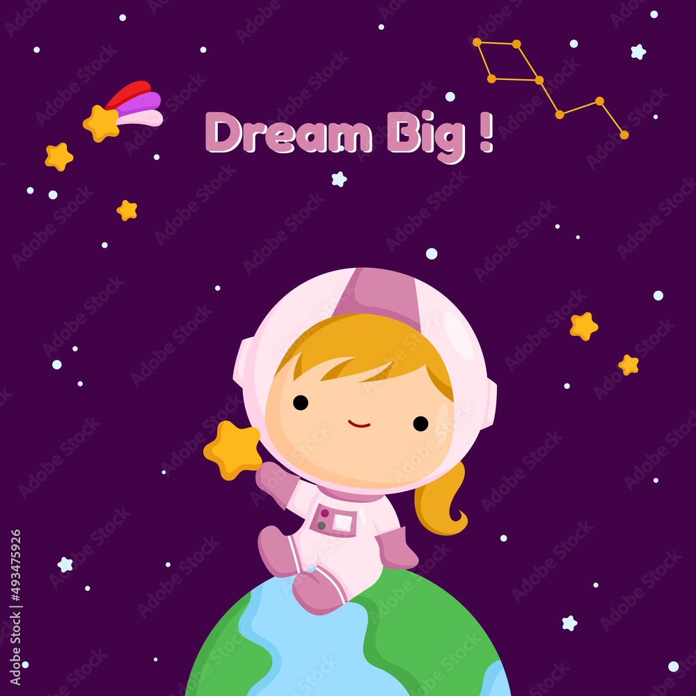 A Vector of Cute and Simple Astronaut Girl Card