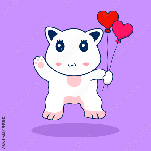 Cute polar bear play with love cartoon vector icon illustration.