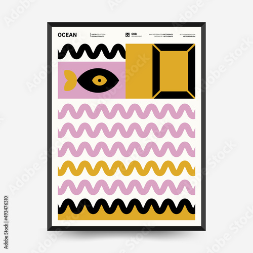 Abstract art posters for an art exhibition. Vector template with primitive shapes elements, modern hipster style. Illustrations of simple shapes, line, circle.