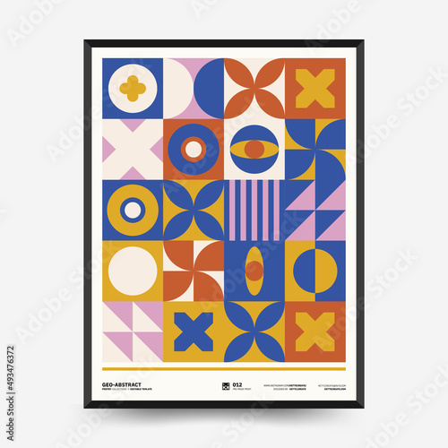 Abstract art posters for an art exhibition. Vector template with primitive shapes elements, modern hipster style. Illustrations of simple shapes, line, circle.