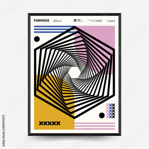 Abstract art posters for an art exhibition. Vector template with primitive shapes elements, modern hipster style. Illustrations of simple shapes, line, circle.