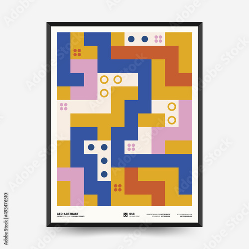 Abstract art posters for an art exhibition. Vector template with primitive shapes elements, modern hipster style. Illustrations of simple shapes, line, circle.
