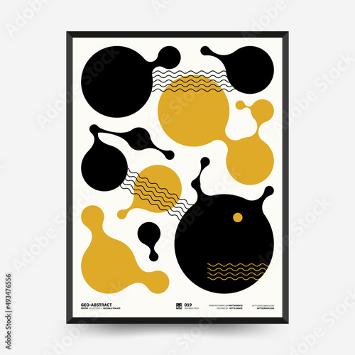 Abstract art posters for an art exhibition. Vector template with primitive shapes elements, modern hipster style. Illustrations of simple shapes, line, circle.