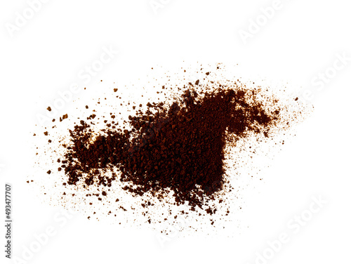 Coffee or chocolate powder ingredient burst isolated on white background