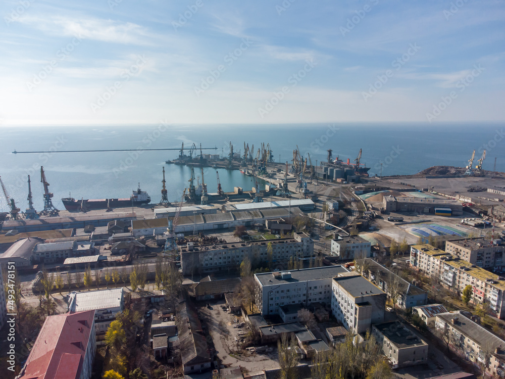 Berdyansk, Azov sea . Aerial drone view