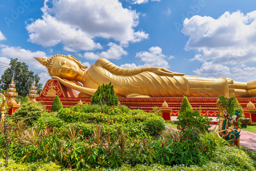 Vientiane Laos, Reclining Buddha statue in Wat Pha That Luang photo