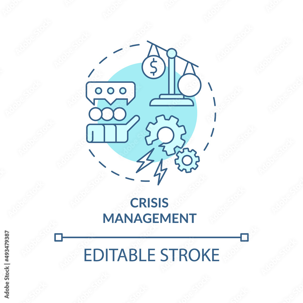 Crisis management turquoise concept icon. Communication plan. PR service for business abstract idea thin line illustration. Isolated outline drawing. Editable stroke. Arial, Myriad Pro-Bold fonts used Crisis management turquoise concept icon. Communication plan. PR service for business abstract idea thin line illustration. Isolated outline drawing. Editable stroke. Arial, Myriad Pro-Bold fonts used