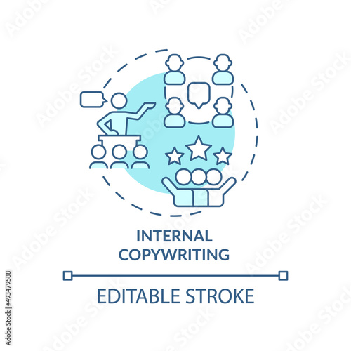 Internal copywriting turquoise concept icon. Team communication. Service of PR firm abstract idea thin line illustration. Isolated outline drawing. Editable stroke. Arial, Myriad Pro-Bold fonts used