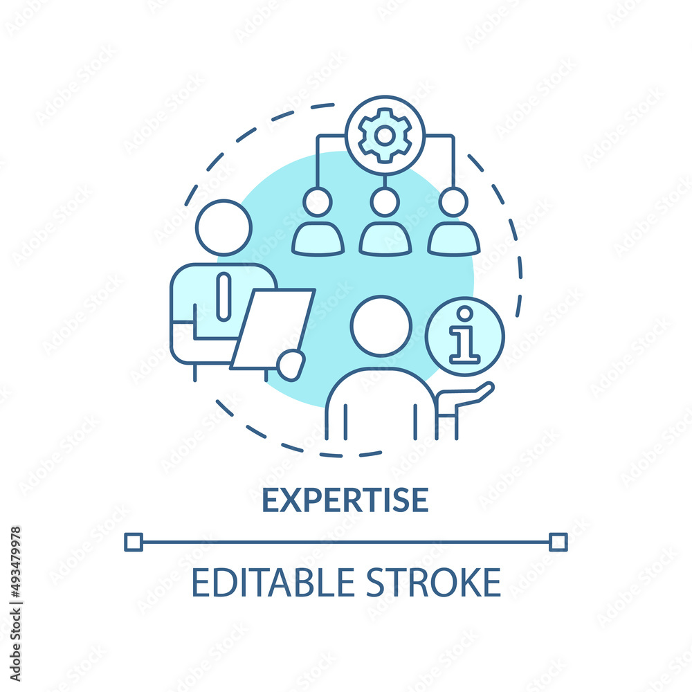 Expertise turquoise concept icon. Analysing business processes. PR code of ethics abstract idea thin line illustration. Isolated outline drawing. Editable stroke. Arial, Myriad Pro-Bold fonts used