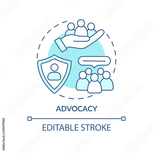 Advocacy turquoise concept icon. Serving public interest. PR code of ethics abstract idea thin line illustration. Isolated outline drawing. Editable stroke. Arial, Myriad Pro-Bold fonts used