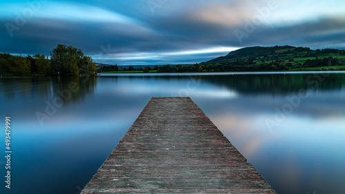 Llangorse Lake boardwalk in the Brecon Beacons at sunset © Ian