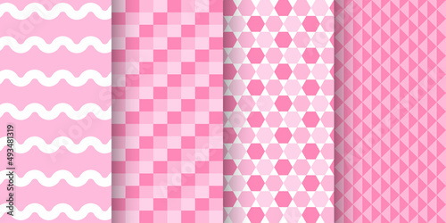 Set of pink geometric seamless pattern