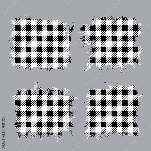 Buffalo Plaid torn fabric patchs set, Buffalo Plaid banner templates, Tartan distressed frames. Vector illustration