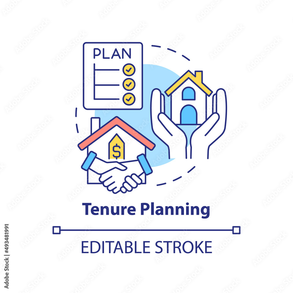 Tenure planning concept icon. Land-use planning abstract idea thin line illustration. Financial arrangement. Real estate. Isolated outline drawing. Editable stroke. Arial, Myriad Pro-Bold fonts used