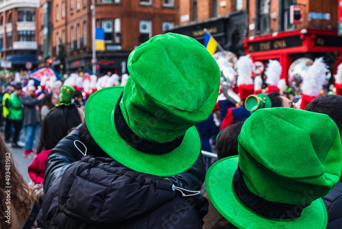 Saint Patrick's day parade in Dublin green hats in the middle of the crowd